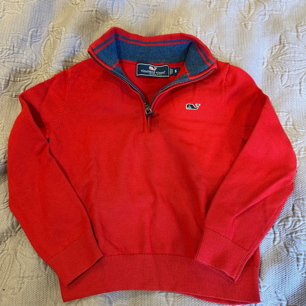 Vineyard Vines Red and Blue Quarter Zip Sweater size 5
